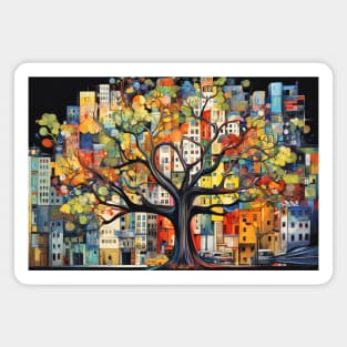 Tree Civilization Concept Abstract Colorful Scenery Painting Magnet